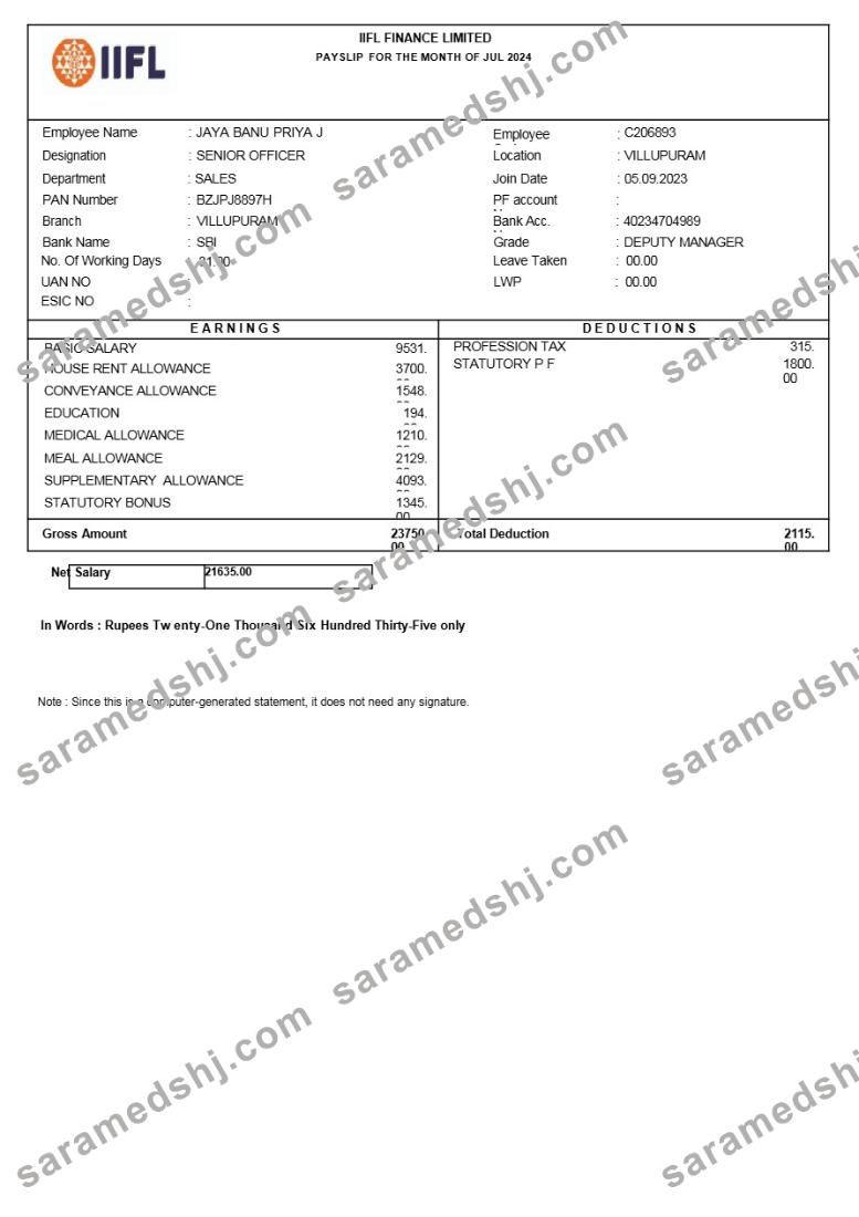 Iifl Finance payslip template in Word and PDF formats.pdf, 1